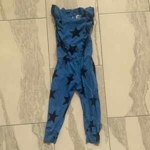 nununu Blue Star Print Ruffle Jumpsuit